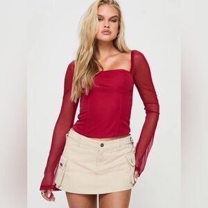 Princess Polly Red Sheer Sleeve Blouse